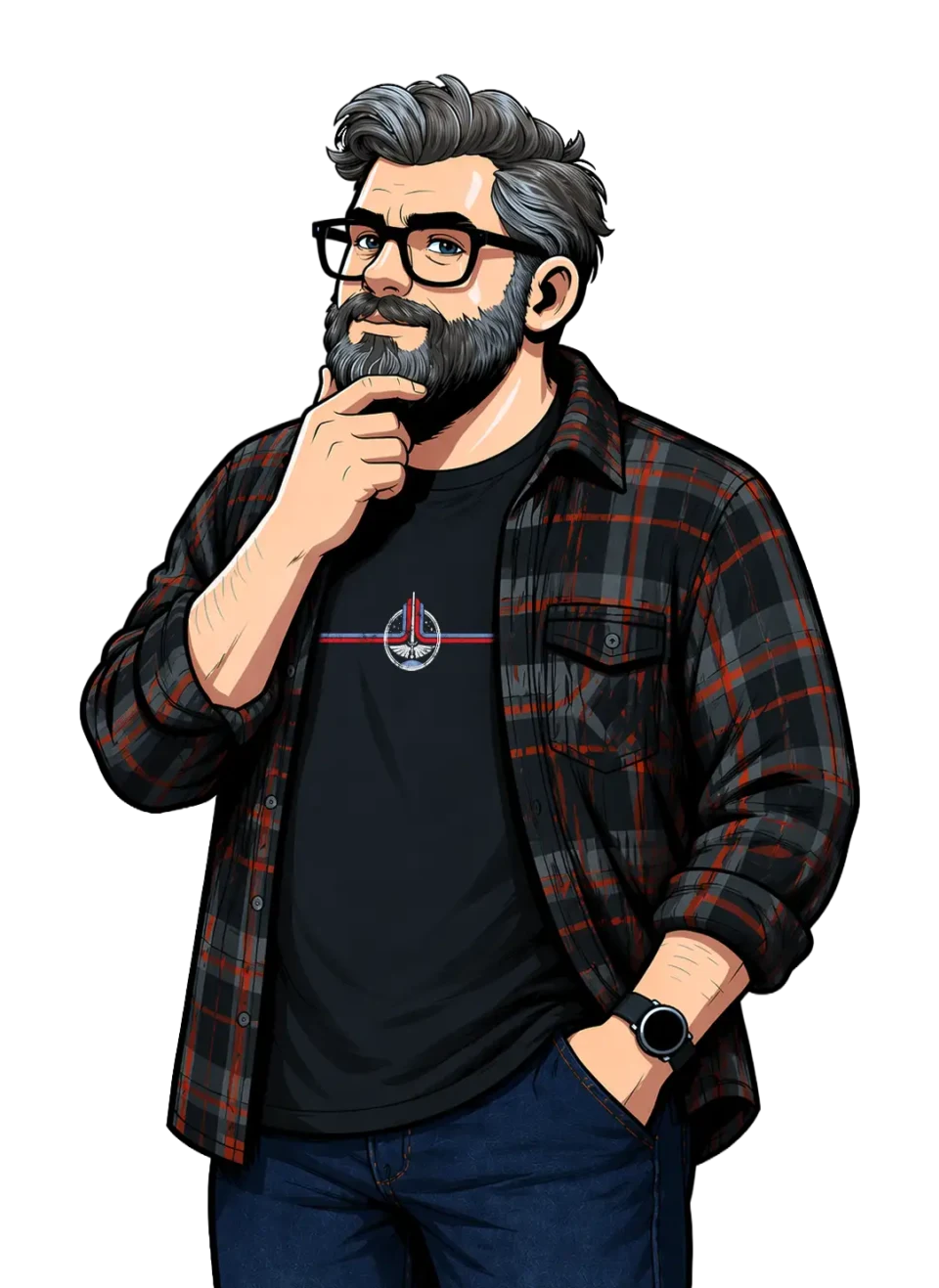 Christopher Dowson, illustrated, wearing a My First Raygun tee